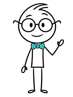 Kevin — stick figure with bow tie and glasses