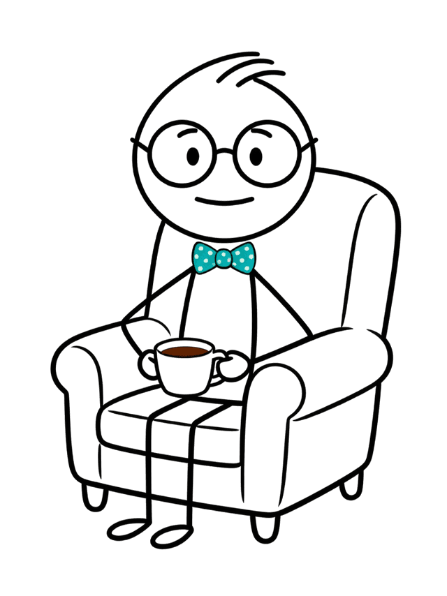 Kevin settled in a comfy chair with a cup of tea