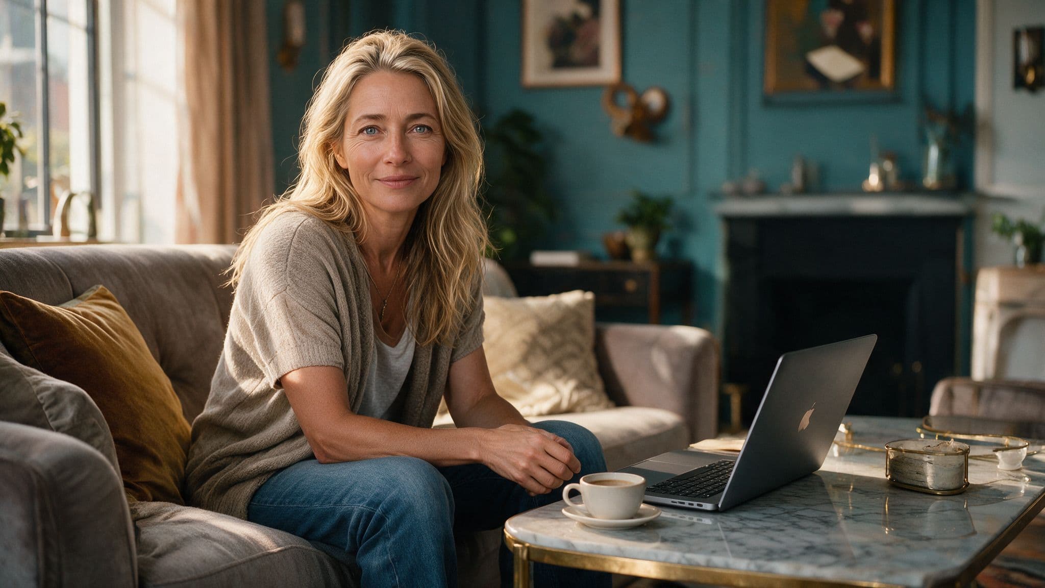 woman on a couch with a computer