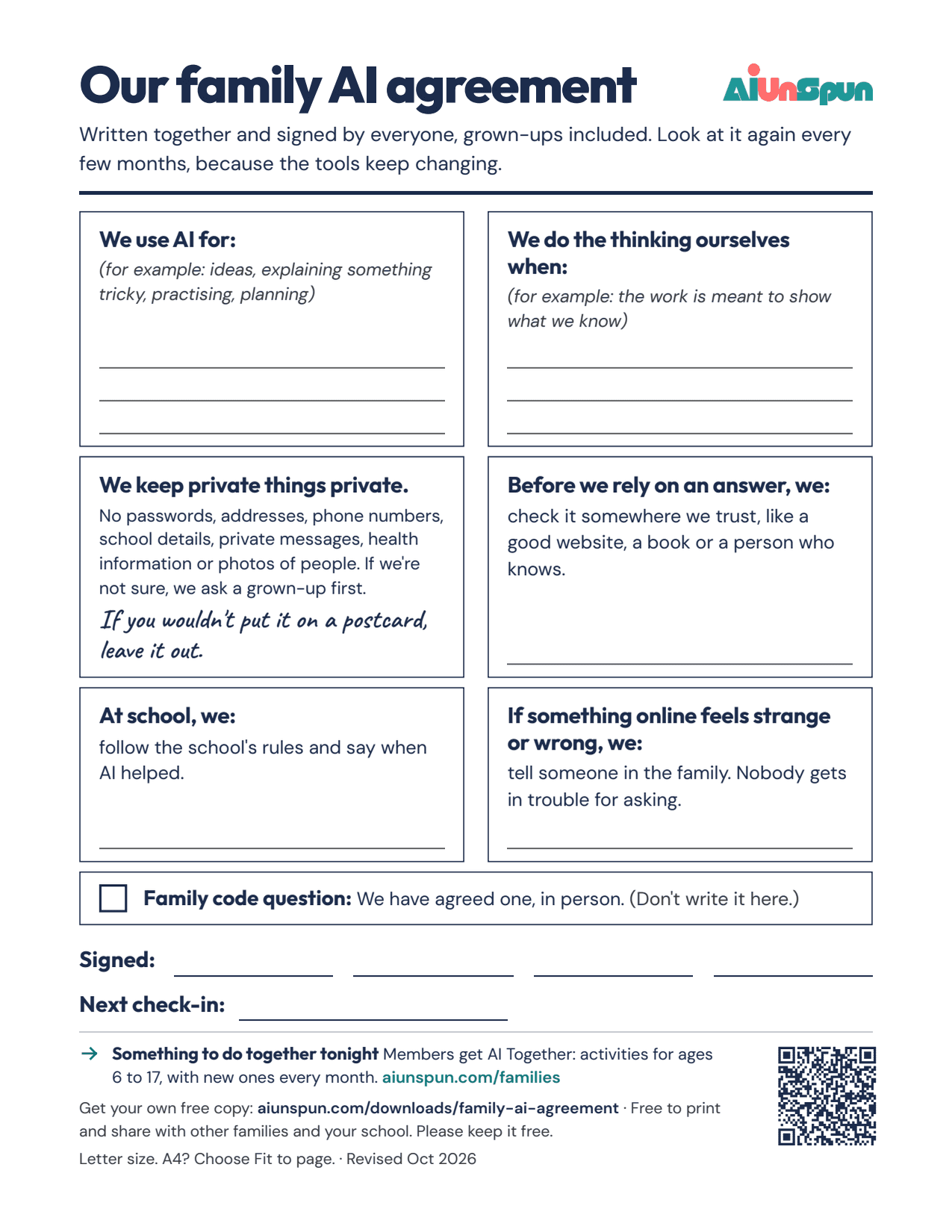 Page 1 of Our family AI agreement