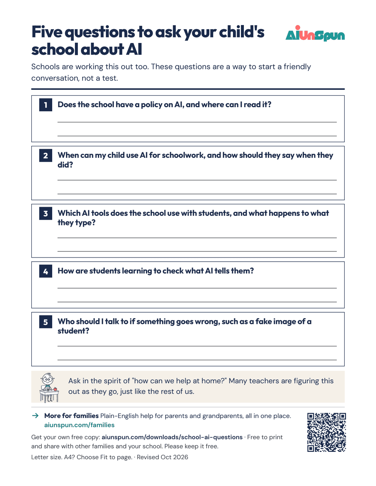 Page 1 of Five questions to ask your child's school about AI